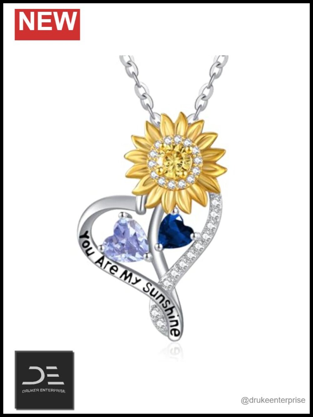 S925 Sterling Silver Sunflower Birthstone Necklace Two Birthstones Pendant